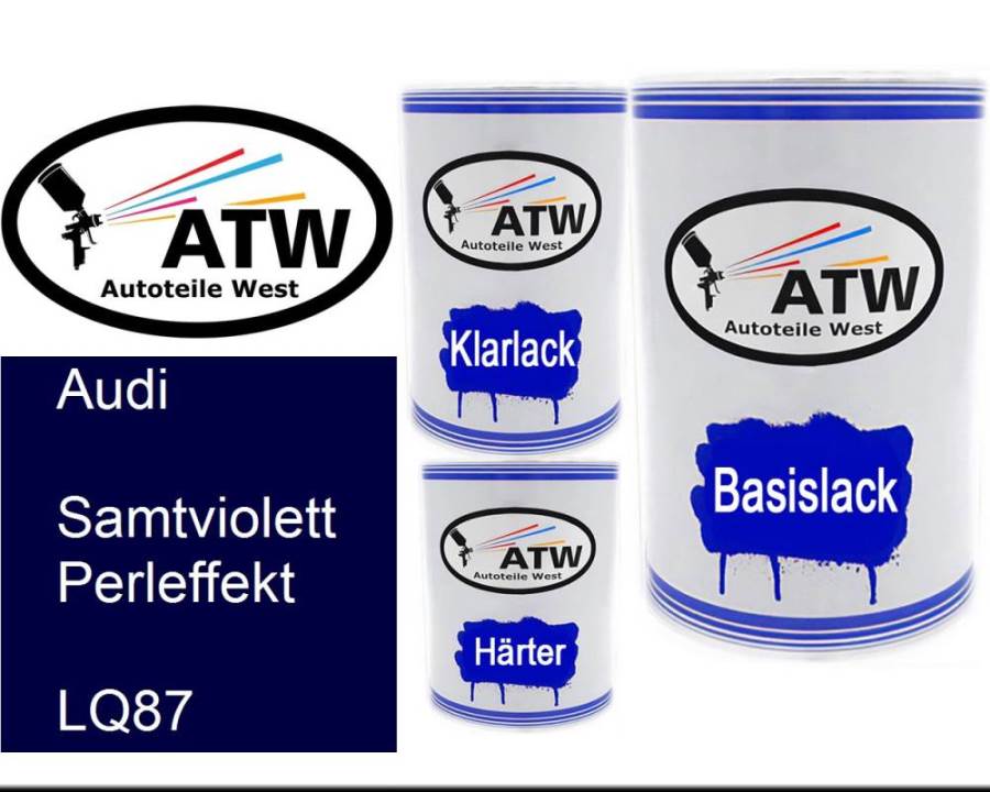Audi, Samtviolett Perleffekt, LQ87: 500ml Lackdose + 500ml Klarlack + 250ml Härter - Set, von ATW Autoteile West.